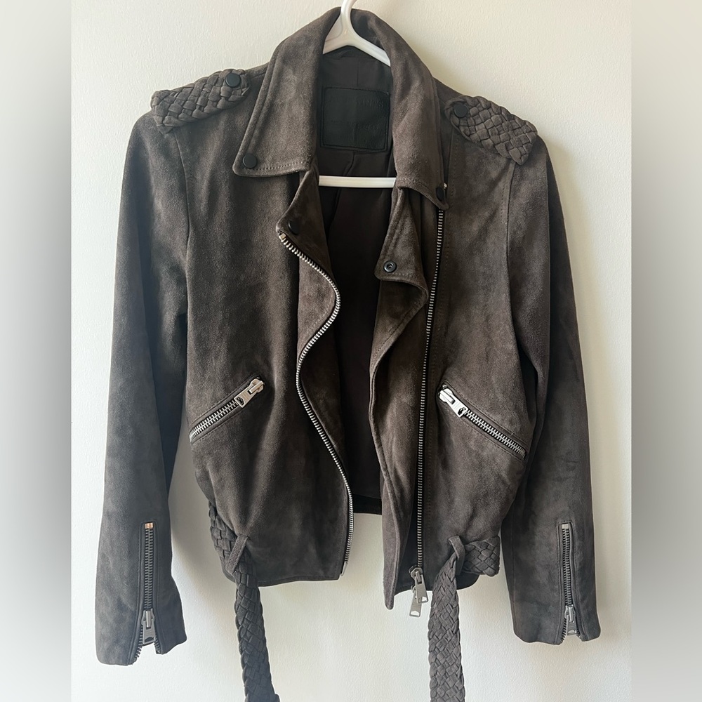 All Saints Dark Brown Leather Jacket